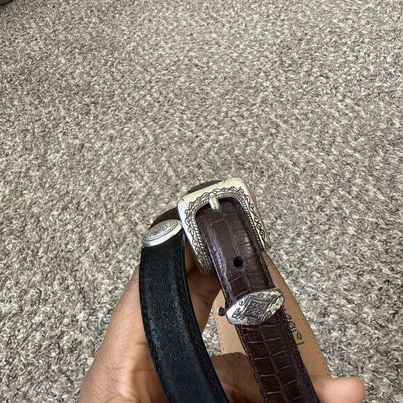 Talbots Size S Two Tone Belt Brown Black Suede Leather Silver Concho Buckle - Picture 5 of 7